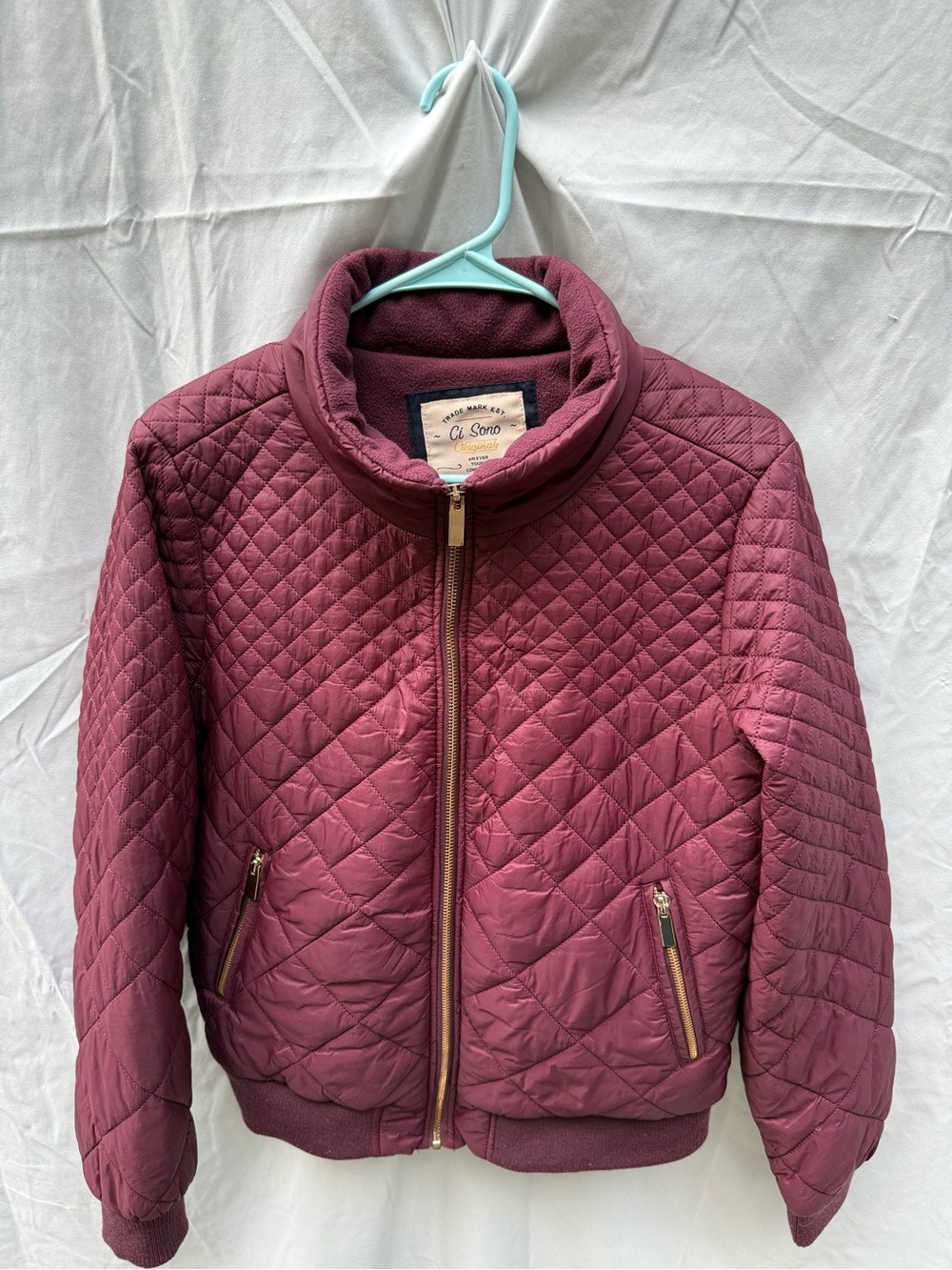 Ci Sono Quilted Bomber Jacket - Wine